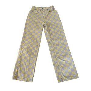 Ragged Jeans Womens Sz 24 Yellow & Purple Beat Checkerboard Combat Jeans